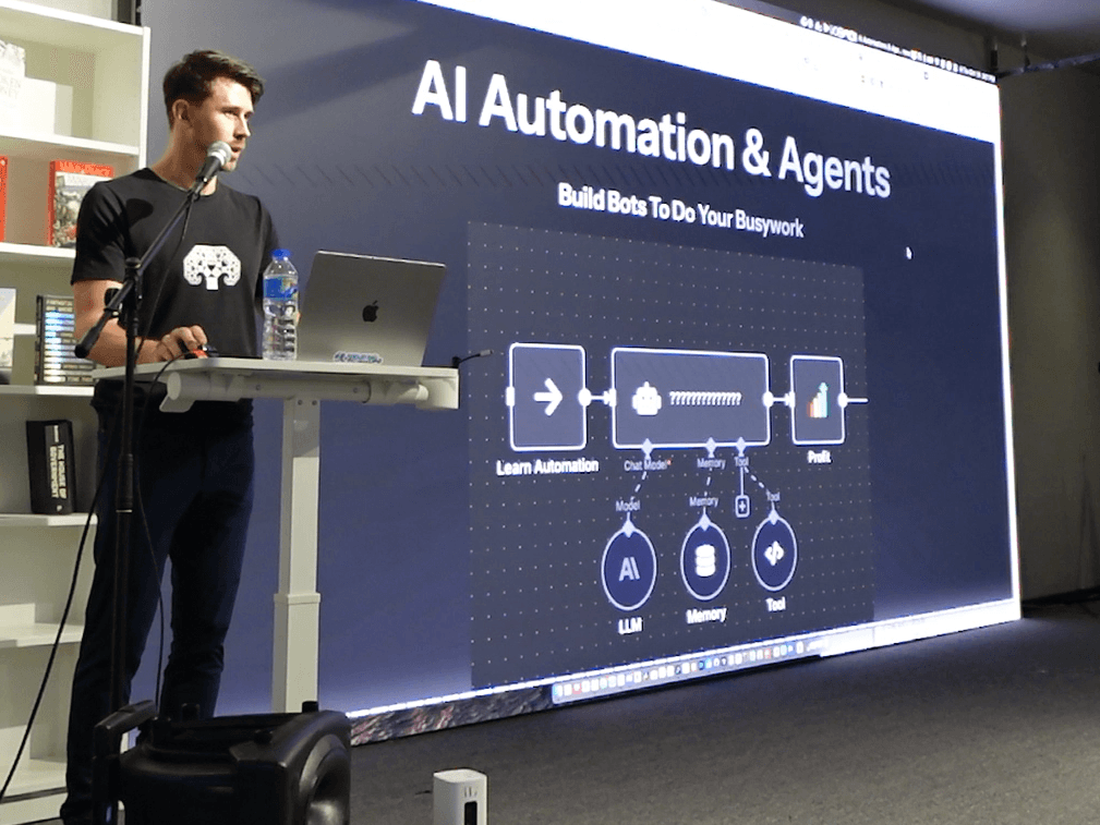 Matty presenting the AI Automation & Agents Workshop
